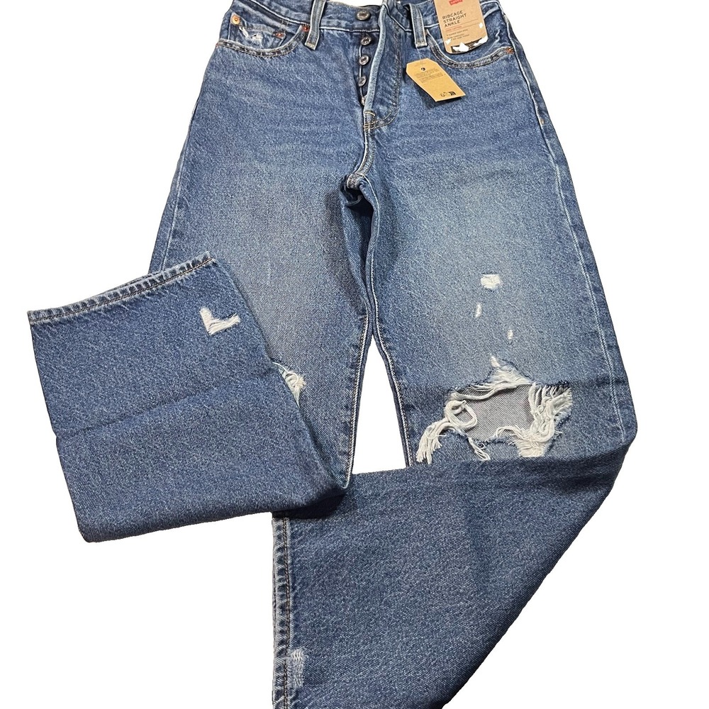 Levi's Ribcage Straight Ankle Jeans Women's 24x27 NWT Super High Rise Distressed